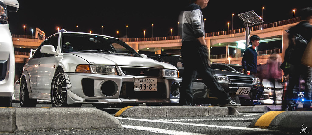 Cars parked side by side at Daikoku Parking Area in Yokohama